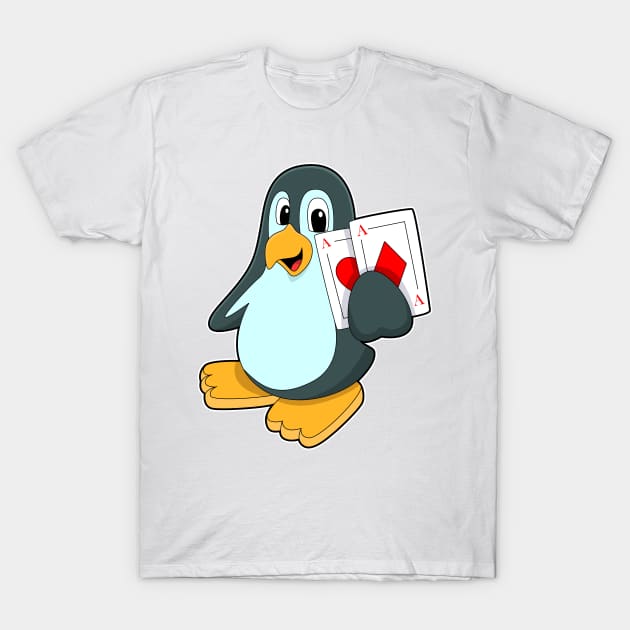 Penguin with Poker cards T-Shirt by Markus Schnabel